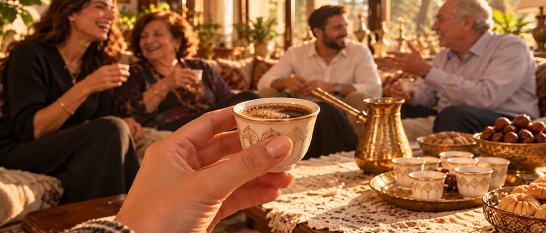 The cup that says "Welcome"